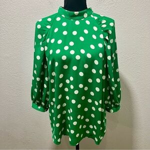 Halogen Green and White Polka Dot Puff Sleeve Blouse